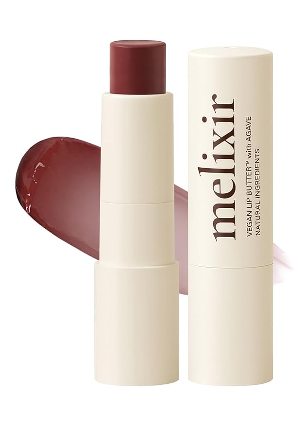 Melixir Vegan Lip Butter #18 Vintage Lust (+11 more colors), Hydrating Tinted Lip Balm Stick, Bee-Free, Petrolatum-Free, Plant-Based, Moisturizes Dry Chapped Lips With Shea Butter, Sheer Natural Finish-Velvo Beauty