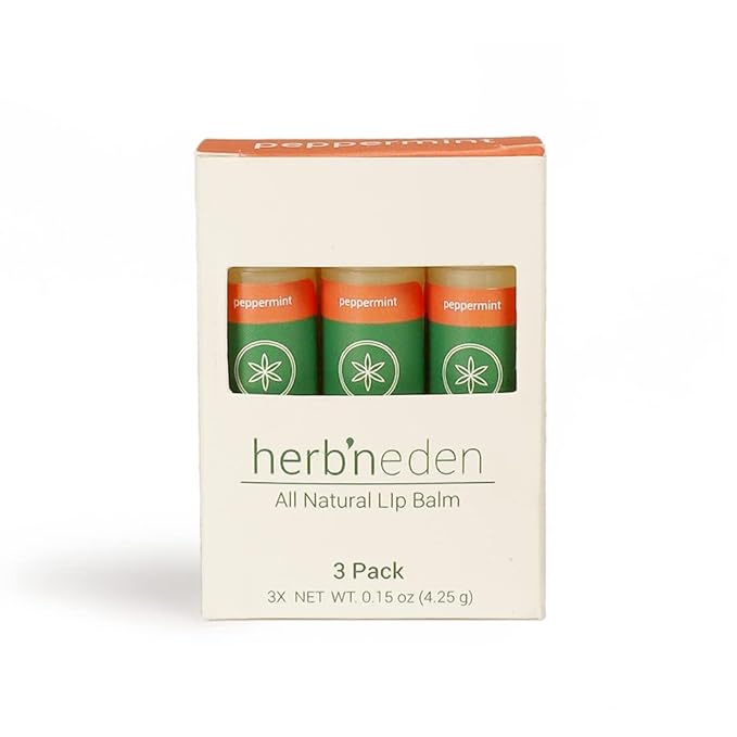 Herb’N Eden Peppermint Lip Balm Pack of 3 | Moisturizing and Soothing for Dry, Chapped Lips | 100% Natural Ingredients | Essential Oils-Velvo Beauty