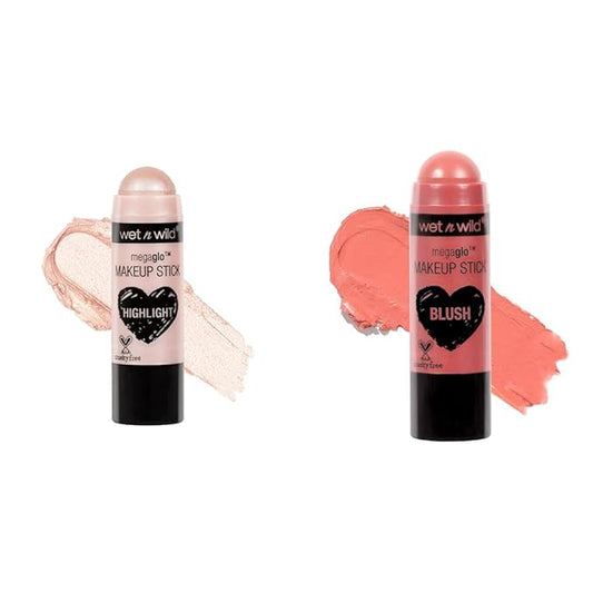 wet n wild MegaGlo Makeup Stick Bundle - When The Nude Strikes & Pink Floral Majority, Buildable Color, Versatile Use-Velvo Beauty