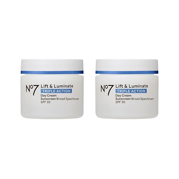 No7 Lift & Luminate Triple Action Face Cream - Fragrance Free Face Moisturizer with SPF 30 - Formulated with Anti Aging Collagen Peptides & Brightening Complex (2 Pack)-Velvo Beauty