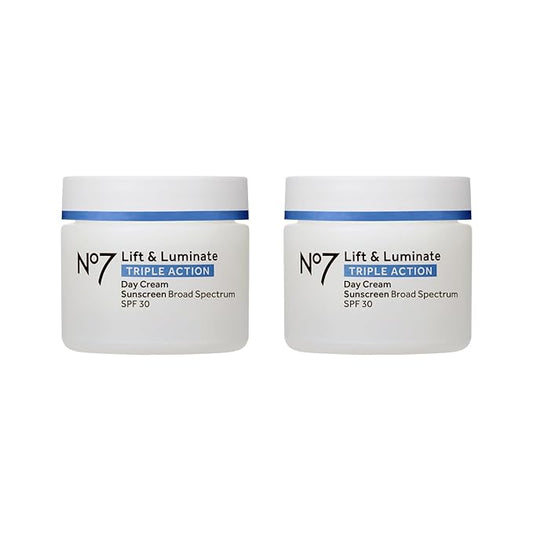 No7 Lift & Luminate Triple Action Face Cream - Fragrance Free Face Moisturizer with SPF 30 - Formulated with Anti Aging Collagen Peptides & Brightening Complex (2 Pack)-Velvo Beauty