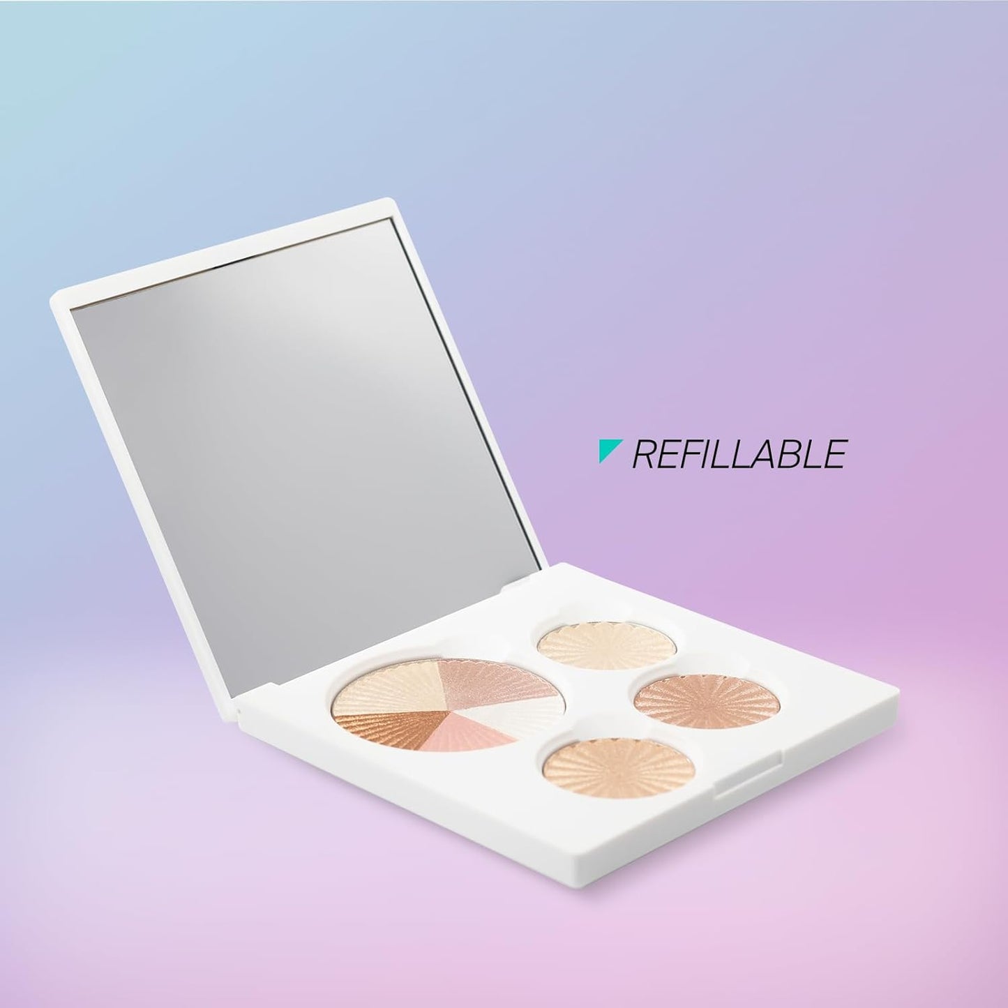 Highlighter Palette Face Makeup | Glow Up - 8 Shades in 4 Pans | Pearl Shimmer Liquid-To-Baked Powder Highlighter | Refillable Pan & Integrated Mirror | Cruelty-Free Beauty Essential |-Velvo Beauty