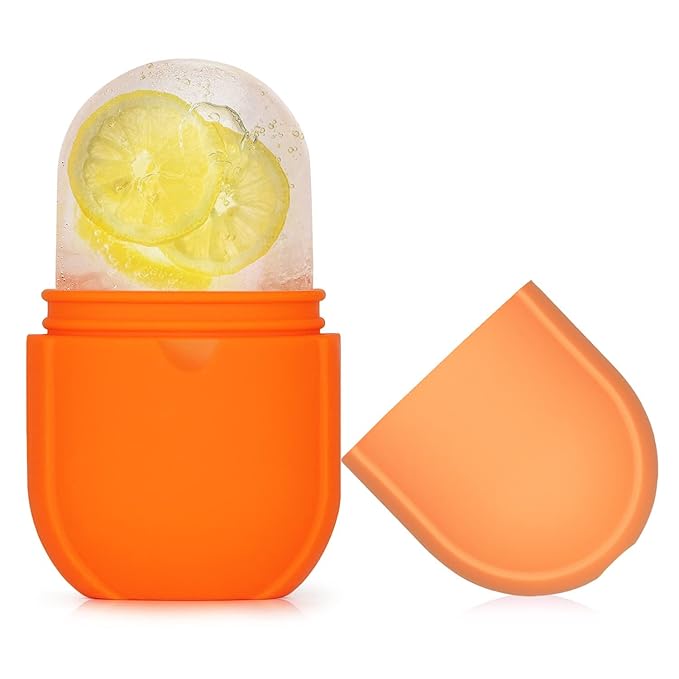 Ice Roller for Face and Eye, Upgrated Ice Face Roller Puffiness Relief Ice Roller Skin Care Tools, Ice Facial Cube, Gua Sha Face Massage, Silicone Ice Mold for Face Beauty ( Orange)-Velvo Beauty