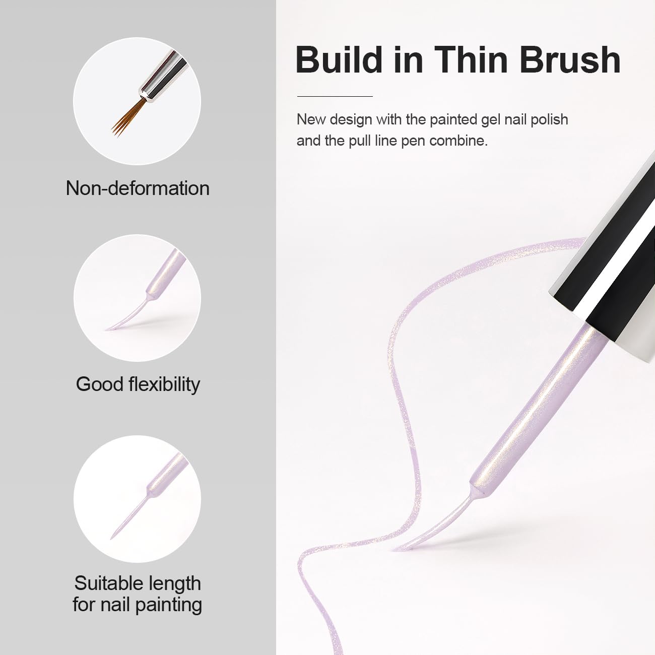 RARJSM Pearl Gel Liner Nail Art 2 Pcs Set Pearlescent Milky White Light Purple Golden Shell Glitter Swirl Effect Gel Nail Polish 8ml Build in Thin Brush Painted Striper GelPolish Curing Requires-Velvo Beauty