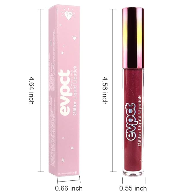 evpct 1Pcs Dark Red Glitter Metallic Shimmer Diamond Lipstick Lip Gloss Stain Set for Women Long Lasting Waterproof, Hot Bright Red Sparkle Glitter Matte long wear Liquid Lipstick Lip Makeup Kit-Velvo Beauty