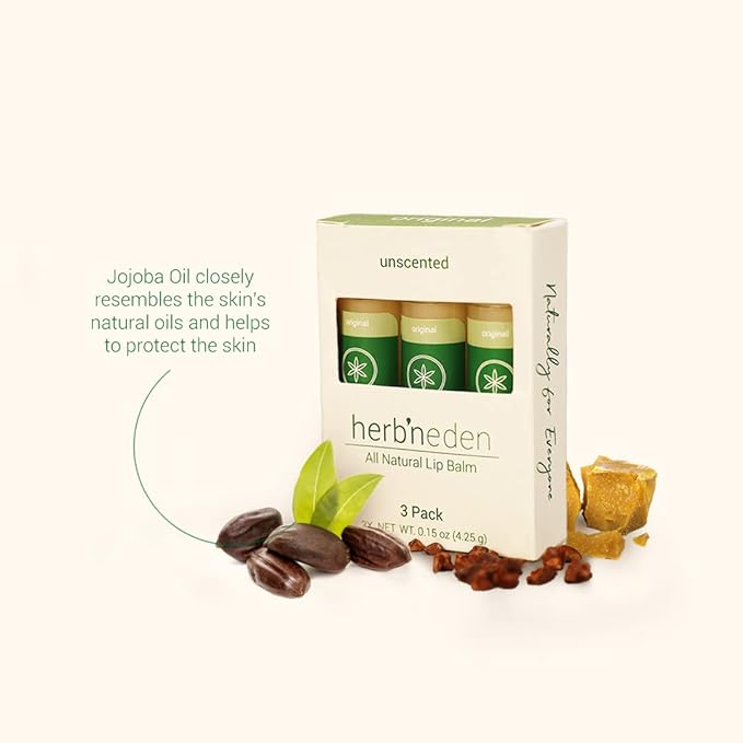 Herb’N Eden Original Lip Balm Pack of 3 | Moisturizing and Soothing for Dry, Chapped Lips | 100% Natural Ingredients | Essential Oils-Velvo Beauty