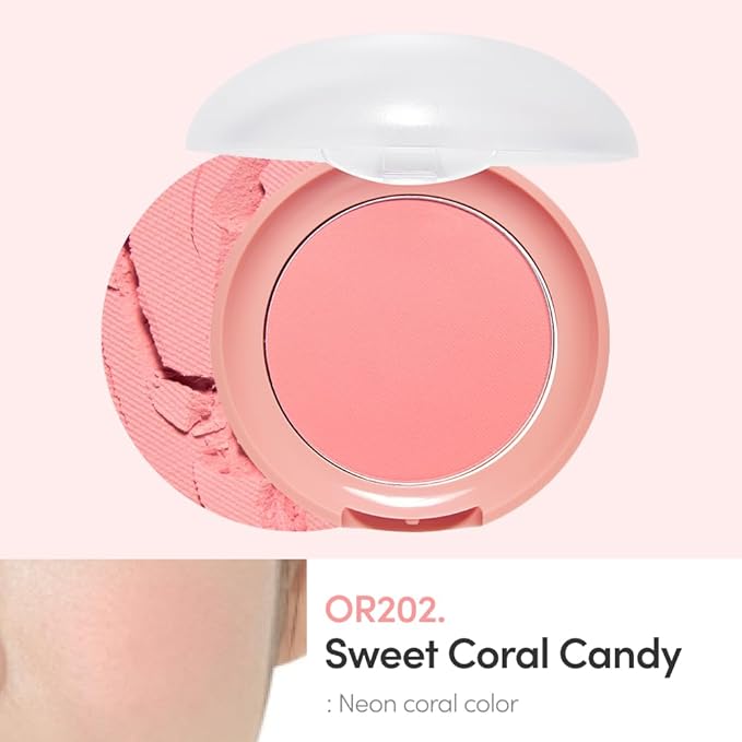ETUDE Lovely Cookie Blusher #OR202 Sweet Coral Candy 4g | Glowing & Natural Powder Blush with Long-Lasting Sebum Control | Easy Application | Puffy Cushion for a Lovely Makeup Look-Velvo Beauty