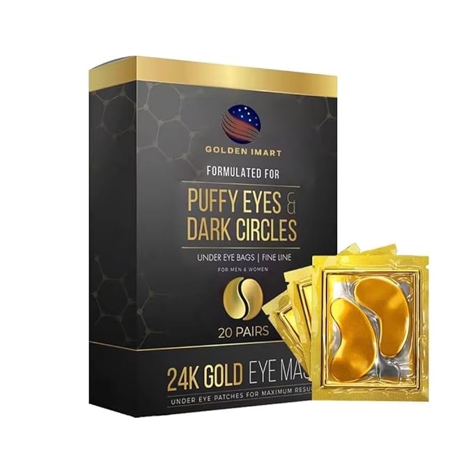 Under Eye Patches for Dark Circles - 24k Gold Eye Mask for Luxurious hydrating eye patches (20 Pairs) Gold Eye Patches for Puffy Eyes Brightening, Anti-Aging Wrinkles, for both genders-Velvo Beauty