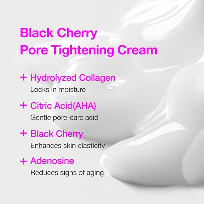 Black Cherry Pore Tightening Cream Luftig, Pore Minimizer, Black Cherry Extract, AHA, Hydrolyzed Collagen, Korean Skincare, All Skin Types, 3.3 fl.oz / 100ml-Velvo Beauty