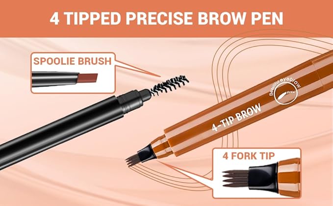 2025 New Magic Eyebrow Pencil, 3D Waterproof 4 Tipped Precise Brow Pen Microblading Eyebrow Pencil Contouring Pen Fine Stroke Microblading Creates Natural (Gray Brown)-Velvo Beauty