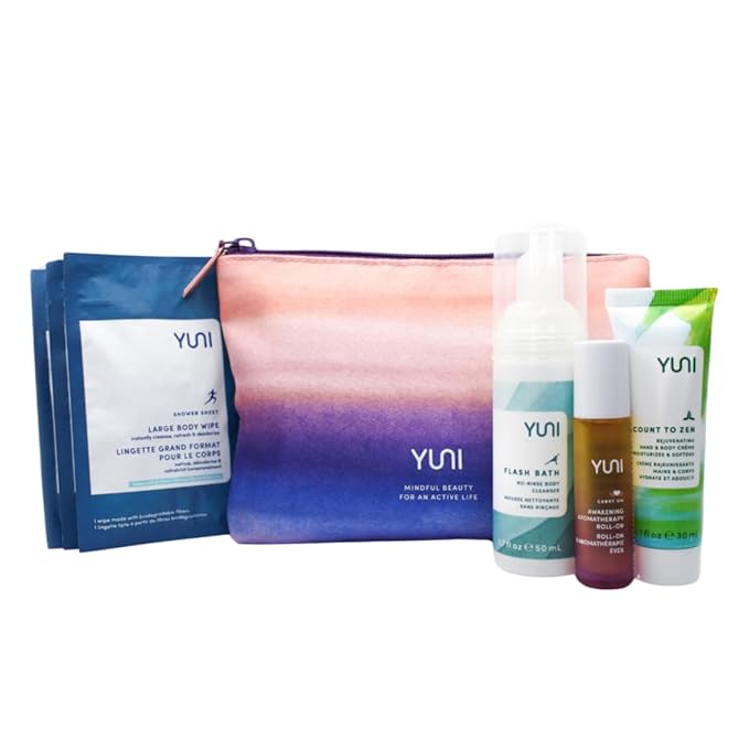 YUNI Beauty Natural Travel Essentials Kit (7pc kit) Beauty On the Run Travel Size Body Care Kit - Cleanse, Refresh, Hydrate - Save Time - All Natural, Paraben-Free, Cruelty-Free-Velvo Beauty