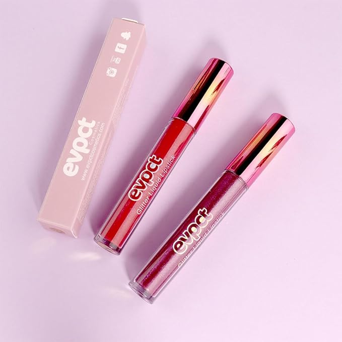 evpct 2Pcs Plum & Dark Wine Red Matte to Glitter Liquid Lipstick Long Lasting Lip Set Kit for Women Diamond Shiny Glitter Sparkly Glossy Metallic Shimmer Sparkle Waterproof Lipstick Lip Gloss 06+13-Velvo Beauty