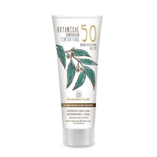Australian Gold Botanical SPF 50 Tinted Sunscreen for Face, Non-Chemical BB Cream & Mineral Sunscreen,Water-Resistant,Matte Finish,For Sensitive Facial Skin,Rich to Deep Skin Tones, 3 FL Oz, Rich-Deep-Velvo Beauty