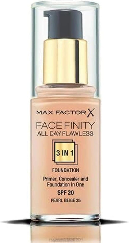 Max Factor Facefinity All Day Flawless 3 In 1 Foundation SPF 20, 30 Ml, 35 Pearl Beige-Velvo Beauty