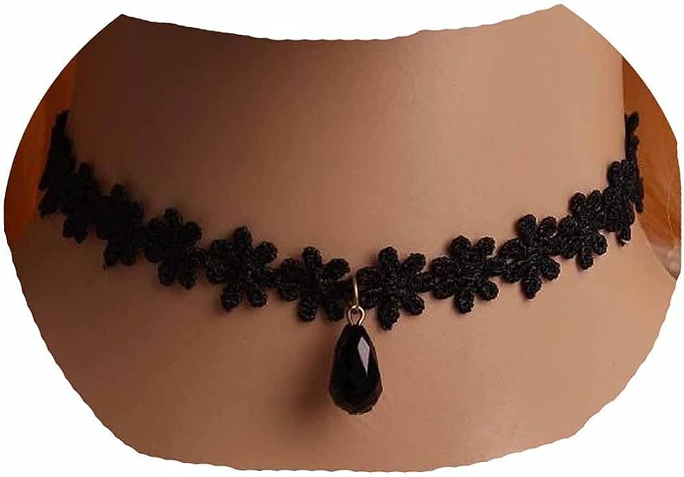 Black Choker Necklace Crystal Necklace Chain Short Collar Necklace Jewelry for Women and Girls-Velvo Beauty