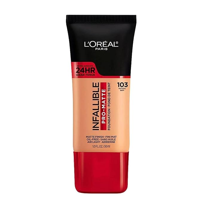 L'Oreal Paris Cosmetics Makeup Infallible Pro-Matte Liquid Longwear Foundation, Natural Buff, 1 fl oz.-Velvo Beauty