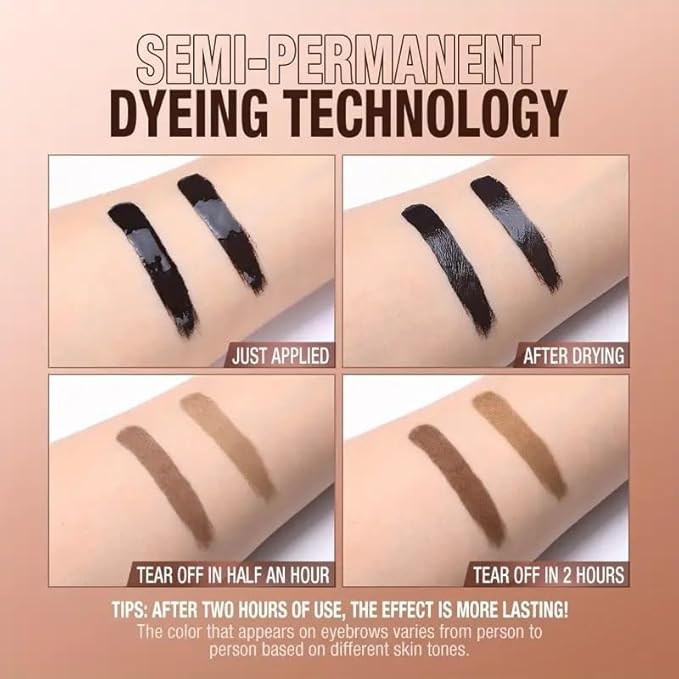 Tattoo Eyebrow Gel Easy Peel Off, Peel Off Eyebrow Tint, Easy Peel off Eyebrow Gel, Peel Off Eyebrow Tint, Waterproof & Sweatproof for All Skin Types (#3 Dark Brown)-Velvo Beauty