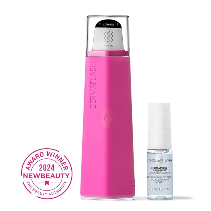 DERMAFLASH DERMAPORE+™ Ultrasonic 2-in-1 Pore Extractor and Serum Infuser, Pop Pink-Velvo Beauty