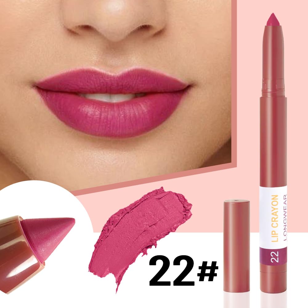 BINGBRUSH Lip Crayons Matte Longwear Lipstick Pack Set,Moisture Smooth Lipliner With Built-in Sharpener Ultimate Super Stay Ink Lip Crayon for Makeup-Waterproof Velvet Lipgloss Lip Stain(22#Maroon)-Velvo Beauty