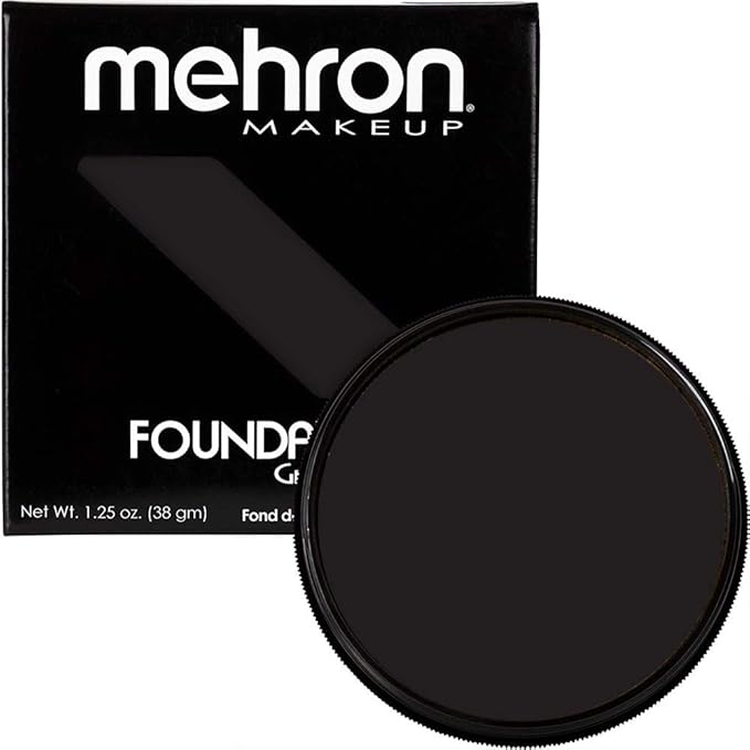 Mehron Makeup Foundation Greasepaint | Stage, Face Paint, Body Paint, Halloween Makeup 1.25 oz (38 g) (BLACK)-Velvo Beauty