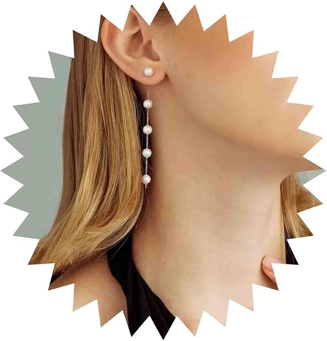 Boho Long Pearl Drop Earrings Vintage Gold Tassel Pearl Dangle Earrings Statement Pearl Chain Drop Dangle Earrings Wedding Prom Bridal Pearl Hook Earrings Jewelry for Women-Velvo Beauty