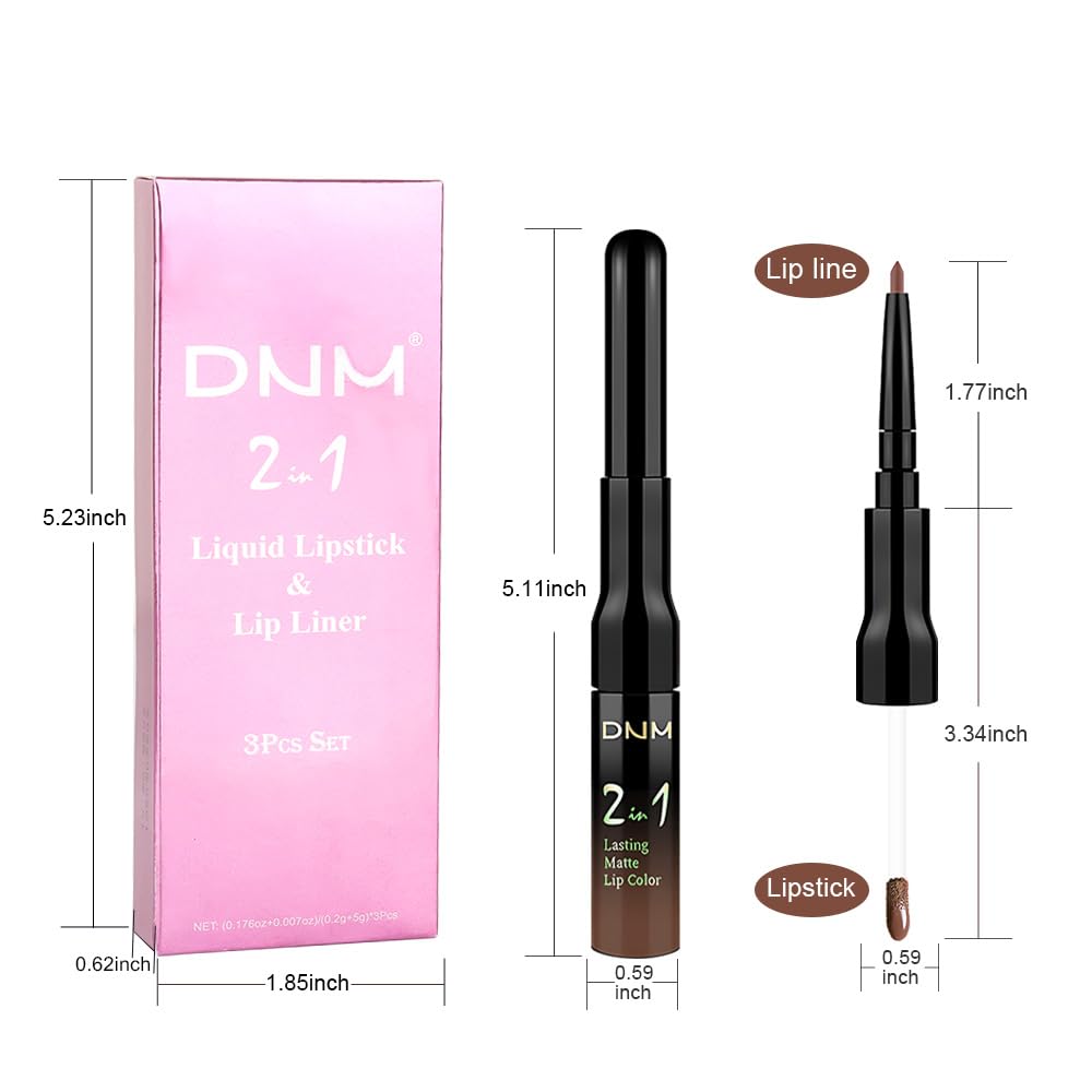 evpct 3Pcs Chocolate Nude Brown True Nude Matte Lip Liner & Liquid Lipstick Stain Makeup Set for Women, Lip Liner Stain Long Lasting Waterproof Smudge Proof, Cruelty Free Lip Makeup 24 hours originale-Velvo Beauty