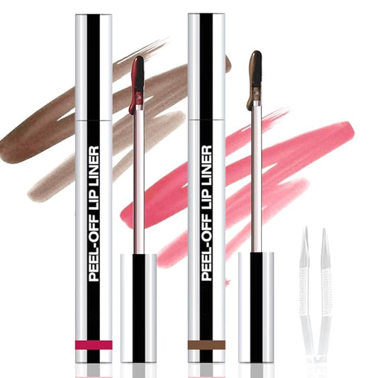 2Pcs Peel Off Matte Liquid Lip Gloss Stain-Lip Liner with Tweezer, Peel Off Lip Stain, Long Lasting & Waterproof Lipstick Tattoo, Transfer-Proof Lip Gloss for All Skin Types (04#+06#, 2Pcs)-Velvo Beauty
