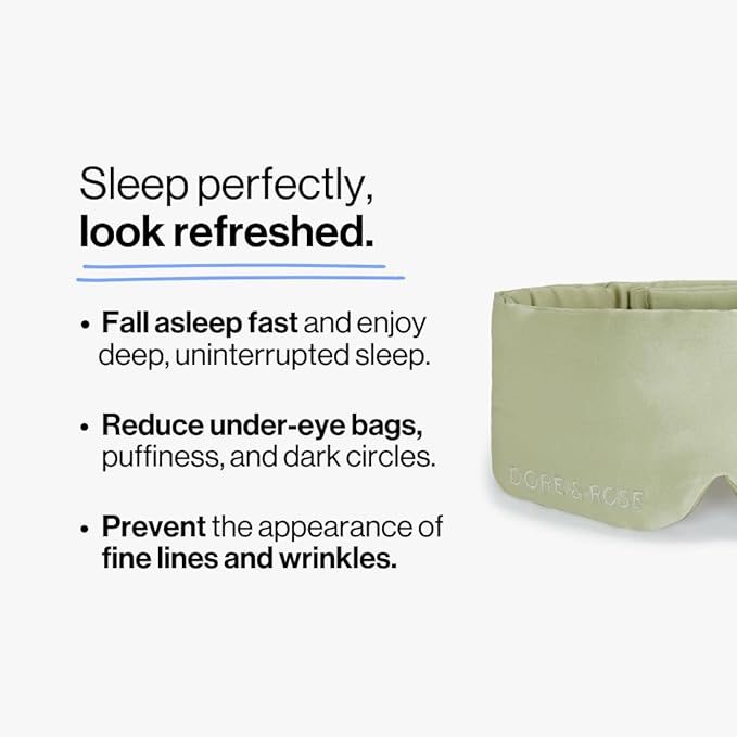 Dore & Rose Deep Sleep Mask Light Blocking, 23 Momme Mulberry Silk Eye Mask, Ultra Soft, Adjustable - Travel Sleeping Mask for Men & Women - Olive-Velvo Beauty