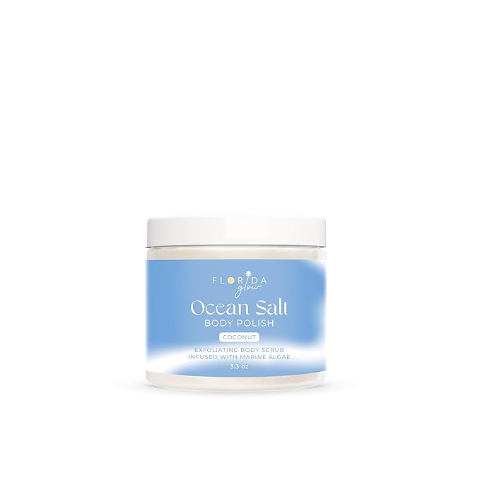 Sea Salt Body Scrub by Florida Suncare - Ocean Salt Body Polish Infused with Marine Algae - Exfoliating Face and Body Scrub - Facial Scrub Exfoliator to Tackle Acne (Coconut, 3.3 oz)-Velvo Beauty