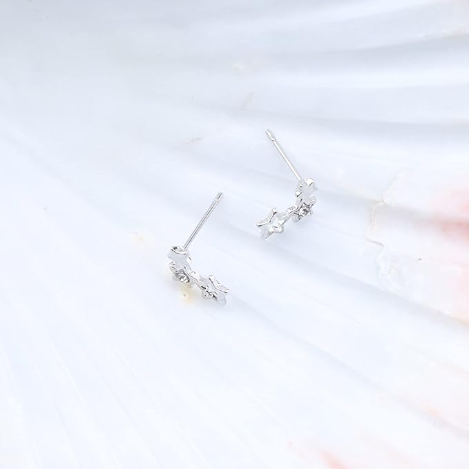 Bohemia Star Climber Crawler Earrings Silver Crystal Star Ear Climber Earrings Cluster Star Studs Earring Festival Earrings Jewelry for Women and Girls (Silver)-Velvo Beauty