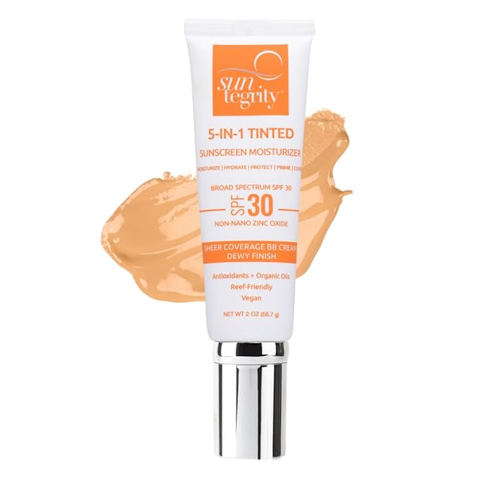 Suntegrity Tinted 5 in 1 Mineral Sunscreen for Face (SPF 30-2 oz) - Medium | BB Cream Moisturizer with Physical UVA/UVB Broad Spectrum Protection | Safe for Sensitive Skin-Velvo Beauty