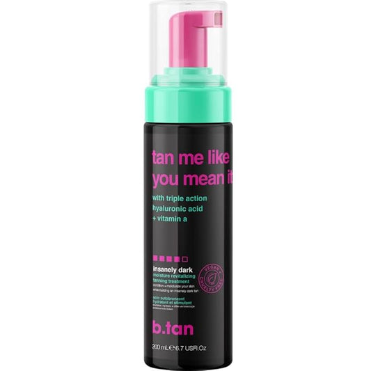 b.tan Dark Self Tanner Mousse | Tan Me Like You Mean It - Dark, 1 Hour Express Sunless Tanner Foam, Bronzing Glow, No Fake Tan Smell, Face & Body, Vegan, Cruelty & Paraben Free, 6.7 Fl Oz-Velvo Beauty