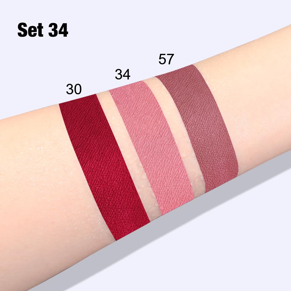 evpct 3Pcs Dark Red Mauve Maroon Matte Liquid Lipstick Lip Stain Sets for Women, Matte Lipstick Long Lasting Waterproof Permanent 24 Hours original, Magic Lip Sticks Pack for Halloween Daily Makeup-Velvo Beauty