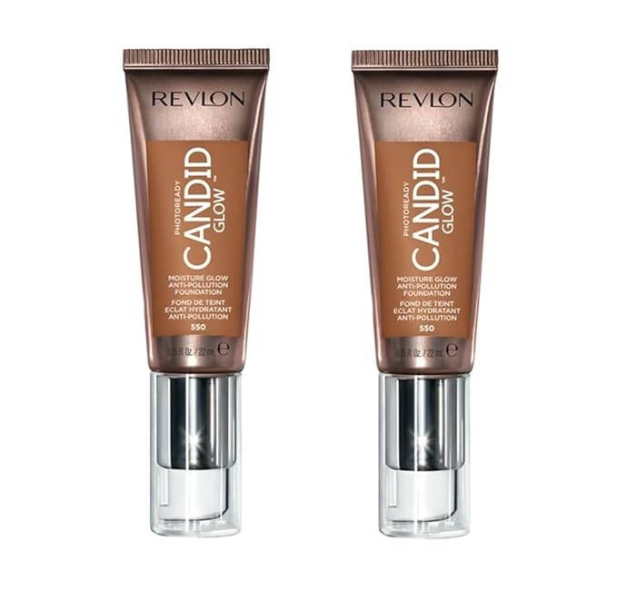 Pack of 2 Revlon Photoready Candid Glow Moisture Glow Anti-Pollution Foundation, Mocha 550-Velvo Beauty