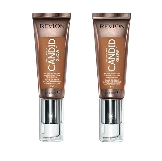 Pack of 2 Revlon Photoready Candid Glow Moisture Glow Anti-Pollution Foundation, Mocha 550-Velvo Beauty