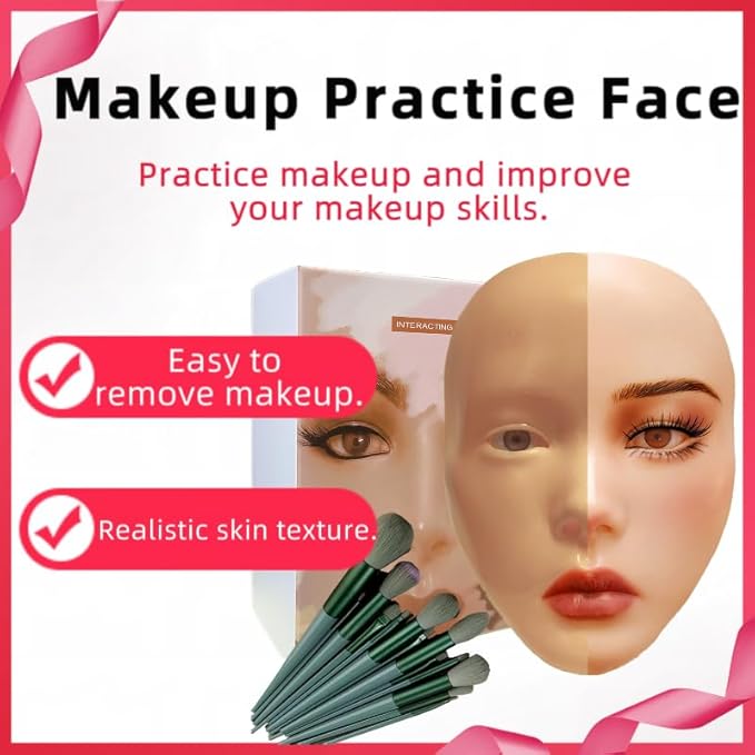 3D Makeup Practice Face, XIJIEMAO Mannequin Head For Makeup, Reusable Silicone Full Makeup Mannequin Head With Stand And Brush Set, Eye Shadow Makeup Face Board, Emerging Makeup Artist, Girl'S Gift-Velvo Beauty