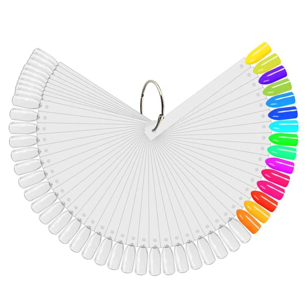 JASSINS 100 Pcs Clear Fan-shaped False Nail Swatch Sticks Nail Polish Practice Display Art Tips Nail Sample Sticks With Metal Split Ring-Velvo Beauty