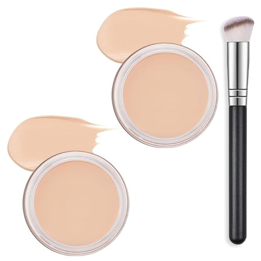 Kaely 2Pcs Pot Concealer Full Coverage Set,under Eye Brightener Concealer for Conceals Dark Circles,Waterproof Foundation Face Makeup Brush Kit,Color Correcting Concealer,02+02-Velvo Beauty
