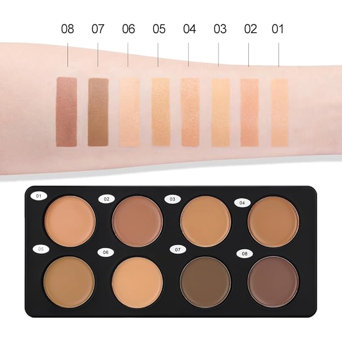 Professional Light to Medium to Dark Color Correcting Cream Contour Concealer Highlight Palette, Full Coverage Makeup Palet for Correct Dark Circles, Red Mark, Scar, etc,Waterproof-8A-Velvo Beauty