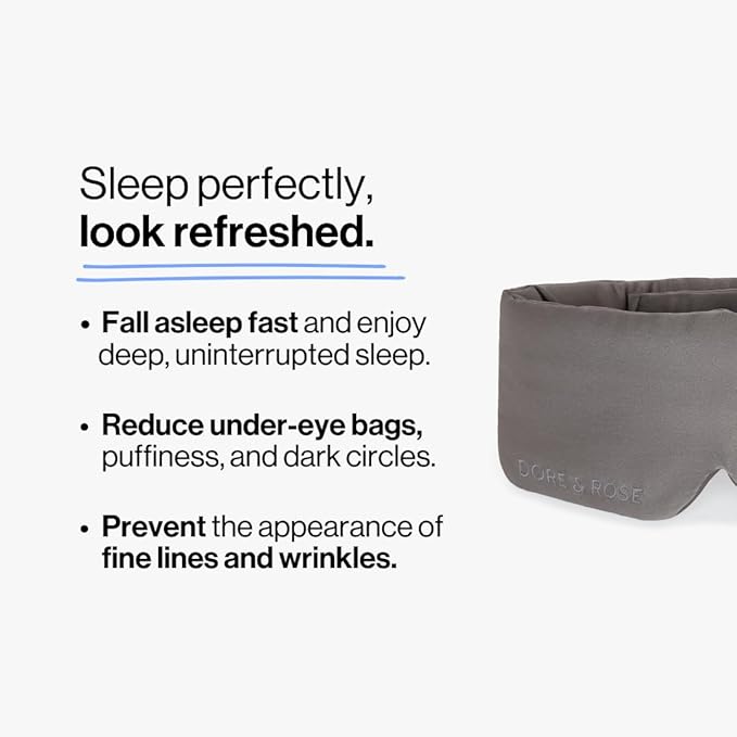 Dore & Rose Deep Sleep Mask Light Blocking, 23 Momme Mulberry Silk Eye Mask, Ultra Soft, Adjustable - Travel Sleeping Mask for Men & Women - Charcoal-Velvo Beauty