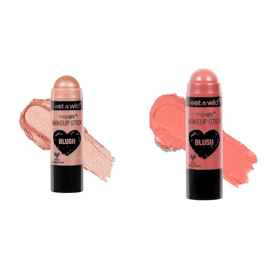 wet n wild MegaGlo Makeup Stick Bundle - Peach Bums & Pink Floral Majority, Buildable Color, Versatile Use-Velvo Beauty