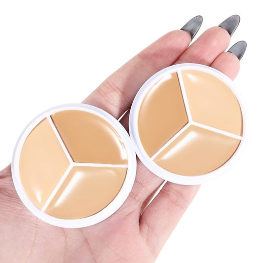 Kaely 2Pcs Tri Color Concealer Pot,Color Correcting Concealer for Dark Circles Spots,Cream Concealer Full Coverage,Foundation Contour Makeup Palettes,under Eye Brightener corrector de ojeras,01-Velvo Beauty