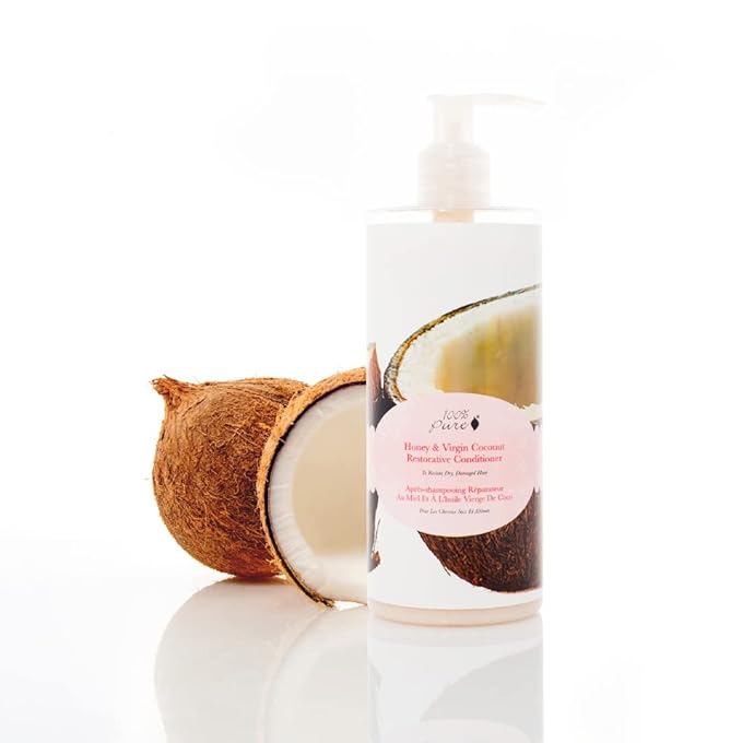 100% PURE Honey & Virgin Coconut Restorative Conditioner Moisturizer & Repair Replenishing Nutrient Boost for Dry Damaged Hair, Promotes Healthy Growth for Women & Men - Sulfate Free - 13 Fl Oz-Velvo Beauty