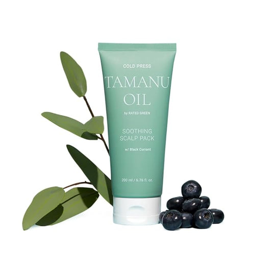 RATED GREEN Cold Press Tamanu Oil Soothing Scalp Pack w. Black Currant | Organic Tamanu Oil, Turmeric | Deep Relief Mask for Irritated Scalp | Silicone-Free, Korean Vegan Formula | 6.76 Fl. Oz-Velvo Beauty