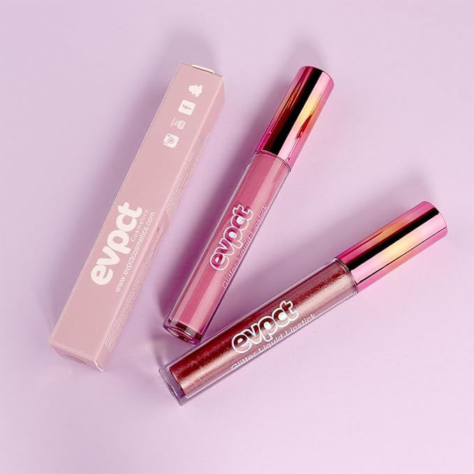 evpct 2Pcs Mauve & Taupe Mauve Glitter Metallic Shimmer Diamond Lipstick Lip Gloss Stain Set for Women Long Lasting Waterproof, Purple Sparkle Glitter Matte long Wear Liquid Lipstick Lip Makeup Kit-Velvo Beauty