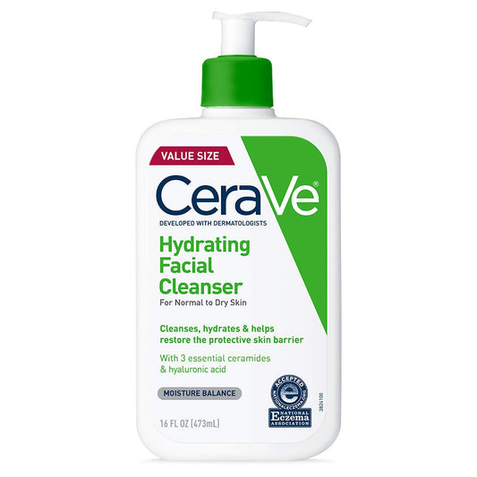 CeraVe Hydrating Facial Cleanser, Moisturizing Face Wash For Dry Skin, Hyaluronic Acid + Ceramides + Glycerin, Hydrating Cleanser For Normal To Dry Skin, National Eczema Association Certified-Velvo Beauty