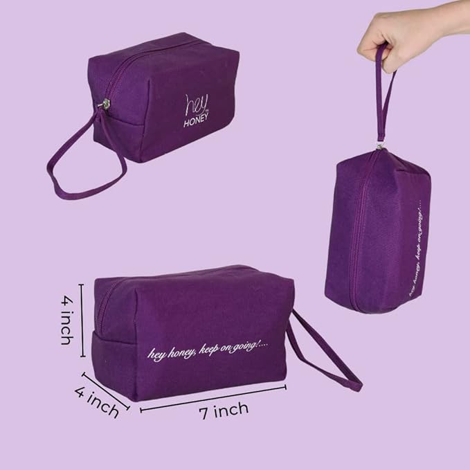 Hey Honey 4pc Set: Love Your Body Lotion, Walk The Walk Foot Cream, Hands On Honey Hand Cream, Eco Makeup Bag. Perfect for Valentine's, Xmas, Birthdays-Velvo Beauty