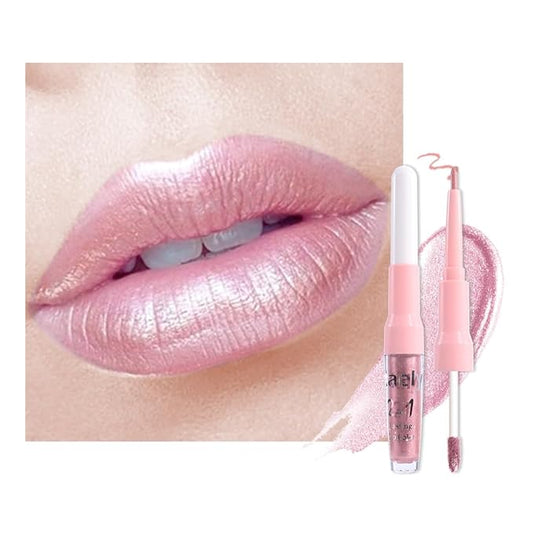 evpct Light Pink Metallic Shimmer Lip Liner and Lipstick Combo Lip Gloss Stain Set Makeup for Women Long Lasting Waterproof 24, Light Voilet Frosted Metallic Glitter Glossy Iridescent Liquid Lipstick-Velvo Beauty
