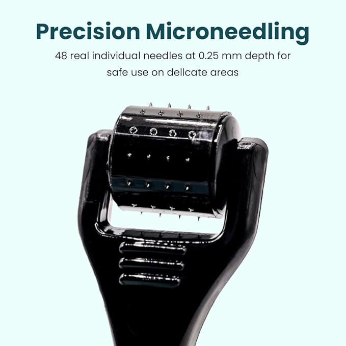 Gin Amber Beauty Mini Derma roller (0.25mm) - 48 Real Individual Needles, Microdermabrasion Device for Skin Care, Serum Absorption with Microneedling, Tool, Hygienic Case (Black Mini 0.25mm)-Velvo Beauty