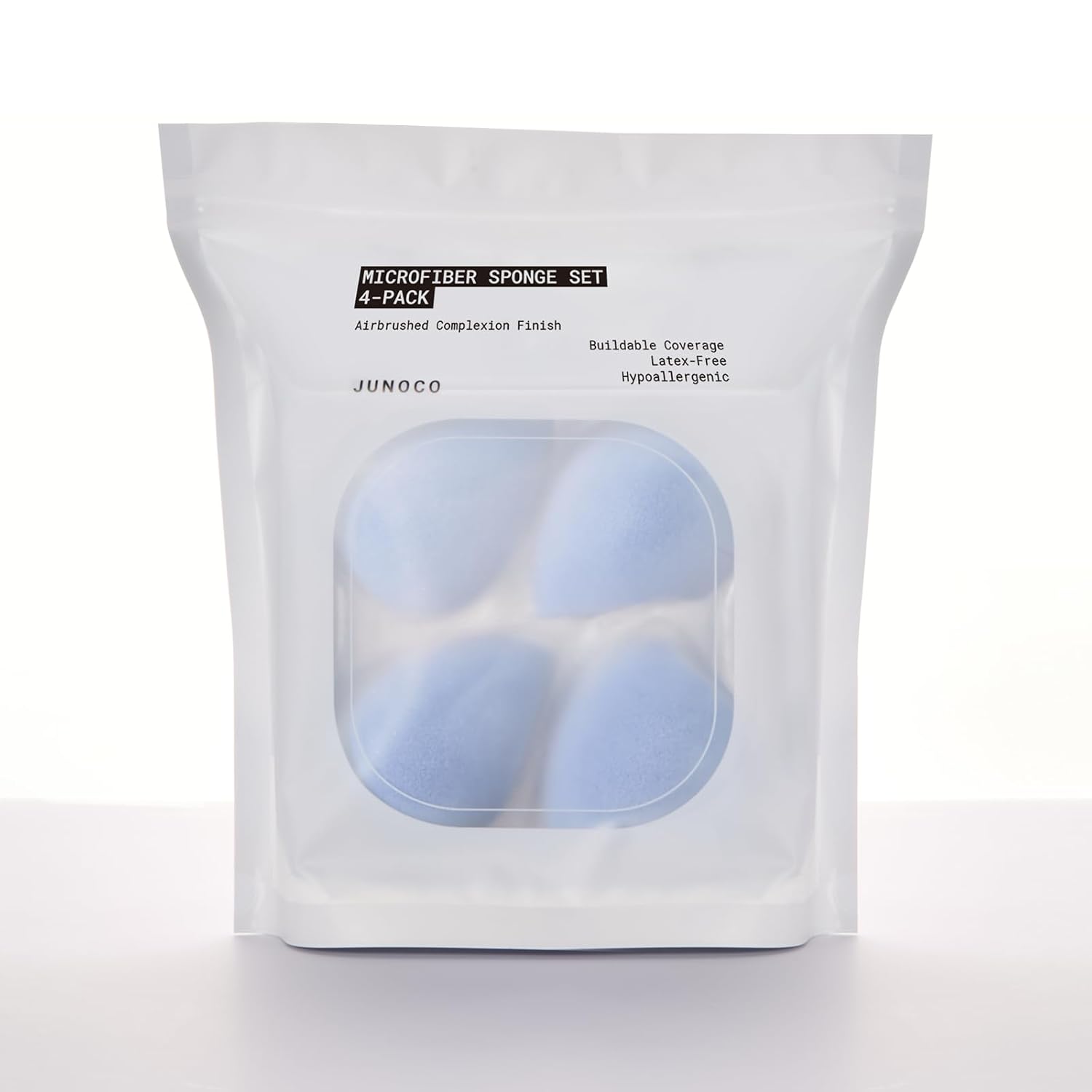 JUNO & Co. Microfiber Makeup Sponge Set 4-Pack, Dual Layer Technology and Airbrushed Complexion Finish, Makeup Blender for Foundation, Powder and Cream-Velvo Beauty